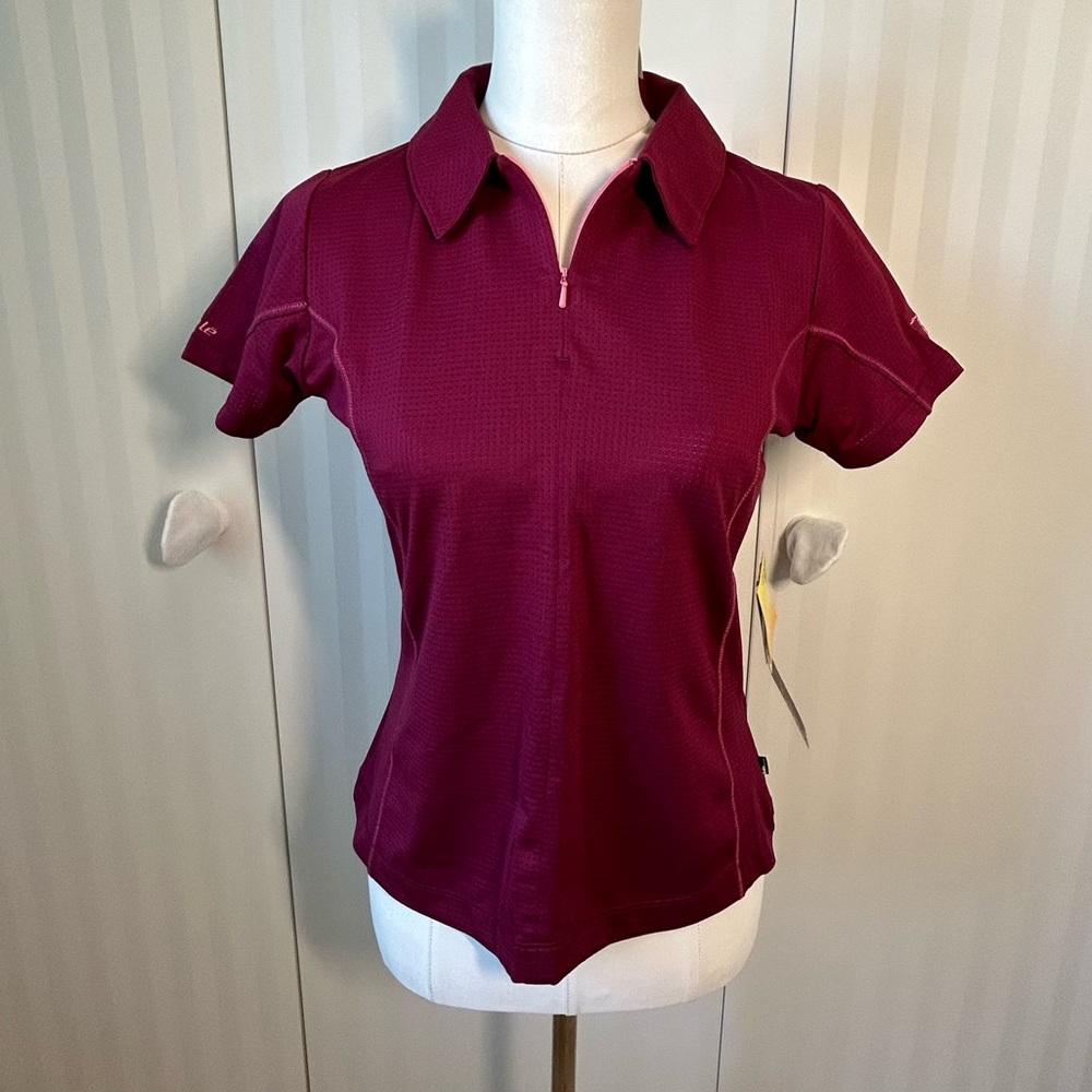 NWT Lole burgundy quarter zip performance quick dry golf polo tee Size M